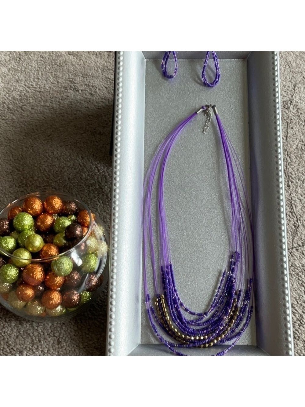 Purple Multi Layer Necklace Earrings